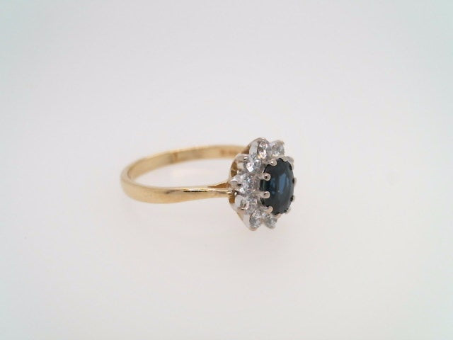 Vintage 18 Karat Yellow & White Gold Sapphire & Diamond Halo Style Ring