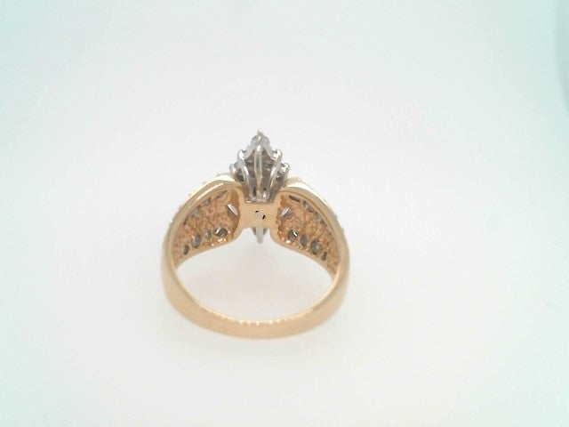 Vintage 14 Karat Yellow Gold Marquise Shaped Diamond Cluster Ring