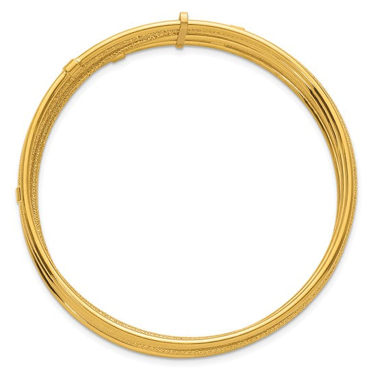 14 Karat Yellow Gold 7 Row Polished and Textured Slip On Bangle Bracelet