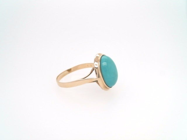 Vintage 14 Karat Yellow Gold Bezel Set Oval Cabochon Turquoise Solitaire Ring