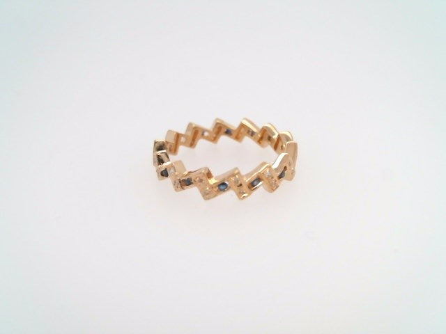 Vintage 18 Karat Yellow Gold 4 Mm Wide Sapphire & Diamond Zig Zag Design Eternity Band Ring