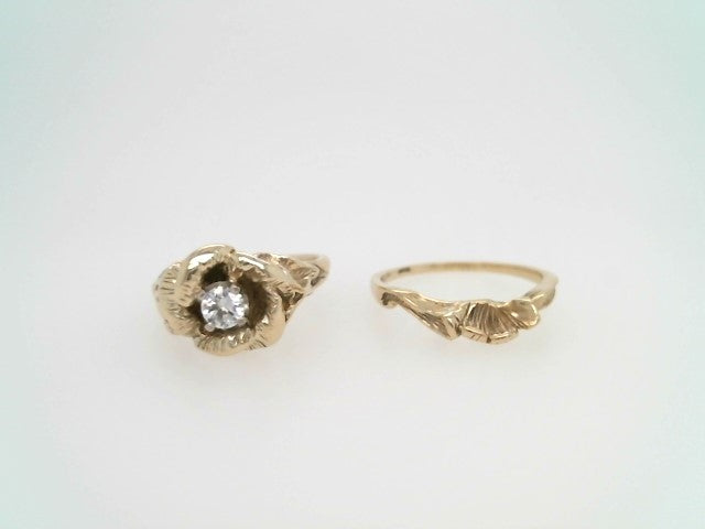 Vintage 14 Karat Yellow Gold & Platinum Rose Floral Diamond Engagement Ring