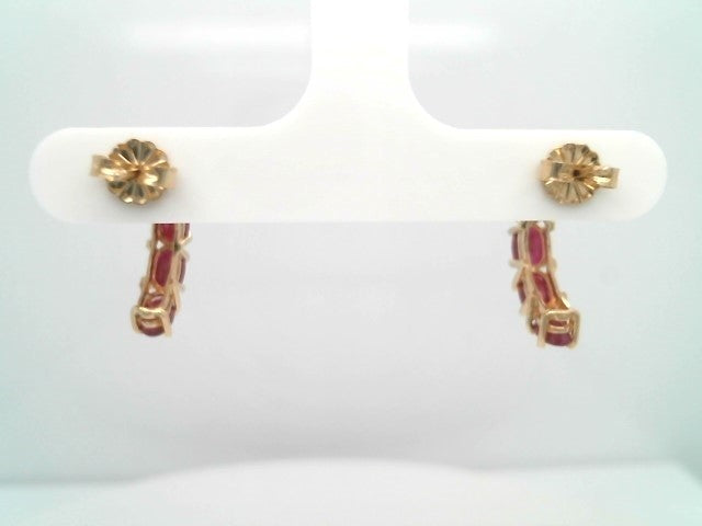 Vintage 14 Karat Yellow Gold Ruby 1/2 Hoop Earrings