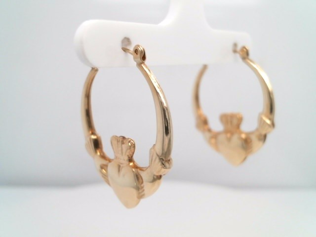 Vintage 14 Karat Yellow Gold Claddagh Design Hoop Earrings