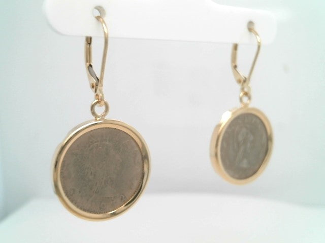 14 Karat Yellow Gold Bezel Set Maltese Coin Dangle Earrings With Leverbacks