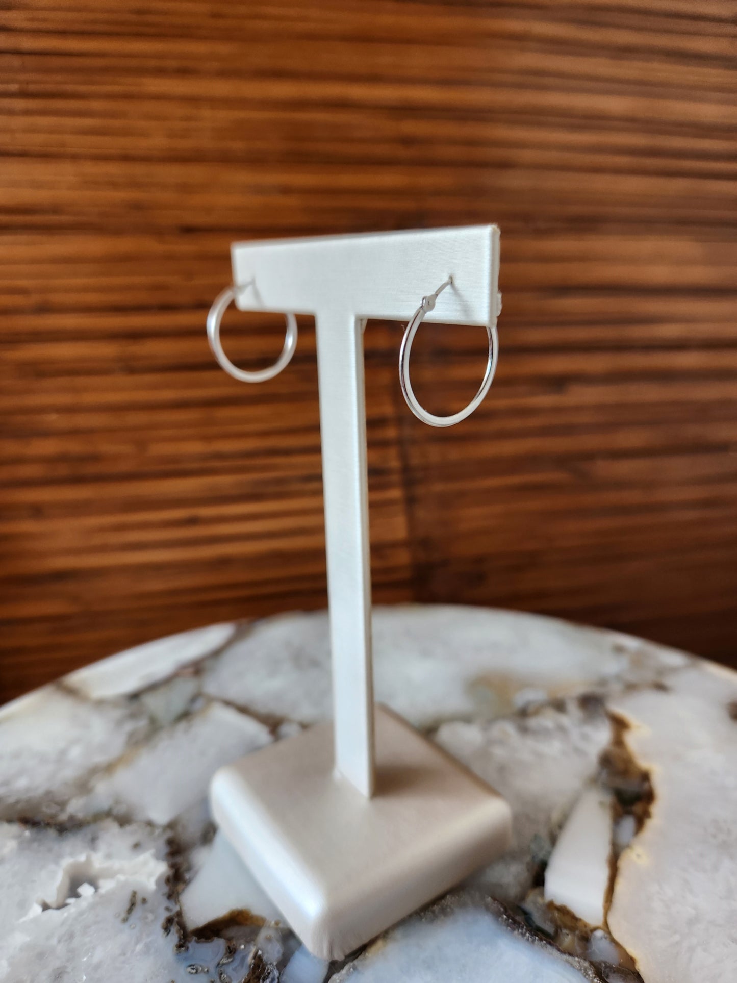 14 Karat White Gold 1 X 20 Mm Hoop Earrings