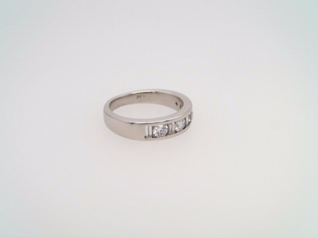 Vintage Platinum Channel Set Round & Baguette Diamond Band Ring