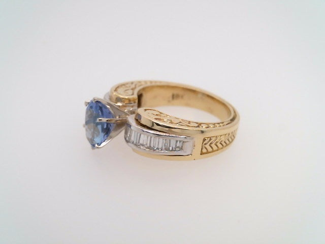 Vintage 18 Karat Yellow & White Gold Tanzanite & Diamond Ring With Engraved Shank