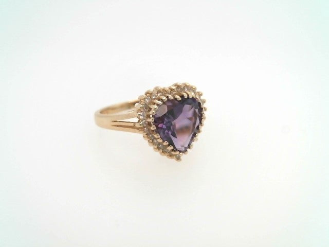 Vintage 14 Karat Yellow Gold Amethyst & Diamond Halo Ring