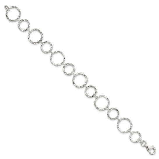 Sterling Silver Hammered Circle Link Bracelet With Lobster Clasp 7.5"