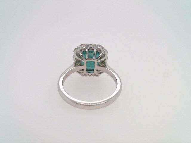 18 Karat White Gold Emerald Cut Emerald & Diamond Halo Style Ring