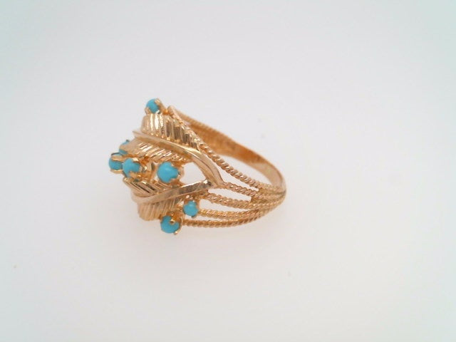 Vintage 18 Karat Yellow Gold Leaf and Turquoise Ring