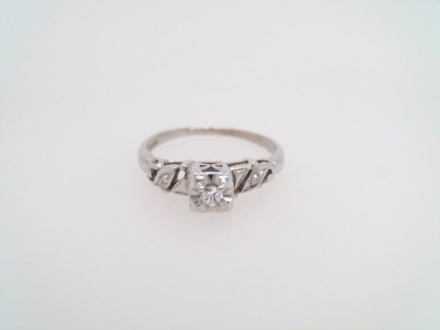 Vintage 14 Karat White Gold Sculpted Filigree Diamond Engagement Ring With Fishtail Style Illusion Setting