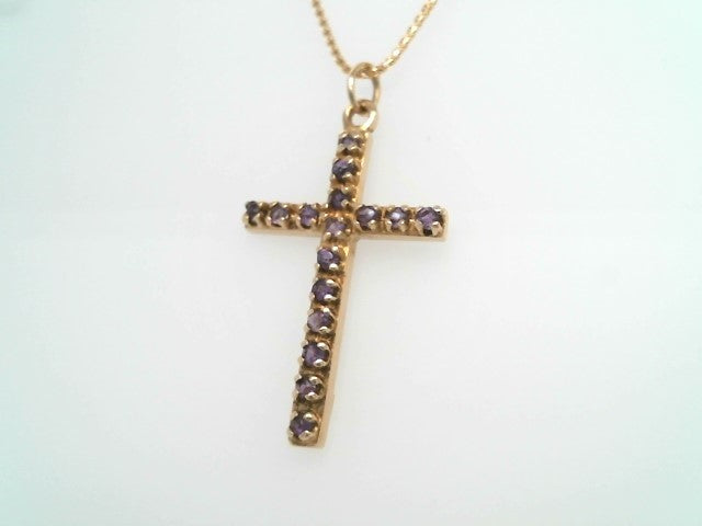 Vintage 14 Karat Yellow Gold Amethyst Cross Pendant
