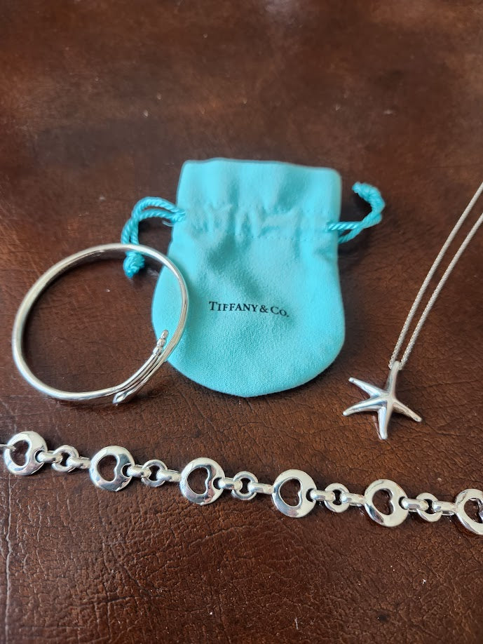 Vintage Sterling Silver Cut Out Stencil Heart Link Bracelet, 7.5"