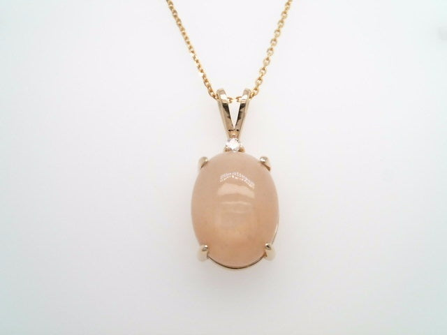 14 Karat Yellow Gold Peach Moonstone & Diamond Pendant