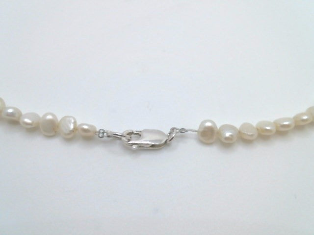 Sterling Silver White Freshwater Pearl And Florida Auger Seashell "Spike" Necklace 18.5"