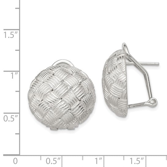 Sterling Silver 19 Mm Basketweave Texture Round Post Earrings With Omega Backs