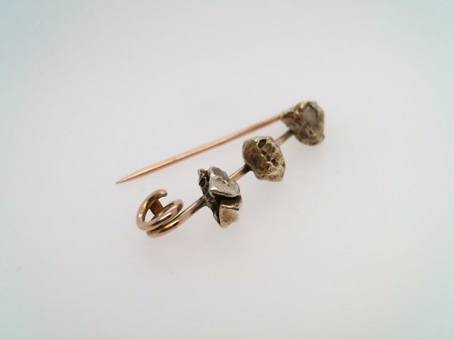 Antique Victorian 9 Karat Yellow Gold Safety Pin Brooch With 3 Natural Pure Gold Nuggets