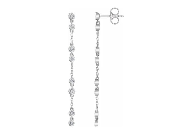 14 Karat White Gold Bezel Set Diamond Station Earrings