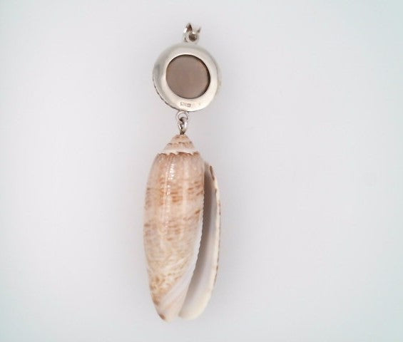 Sterling Silver Lettered Olive Shell & Smokey Quartz Pendant