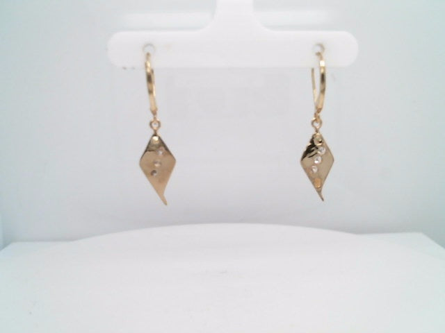 Vintage 10 Karat Yellow Gold Freeform Kite Shaped Earrings With Diamonds