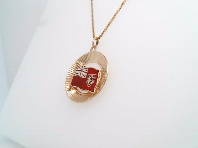Vintage 14 Karat Yellow Gold Round Bermuda Flag Charm Pendant With Red, White & Blue Enamel