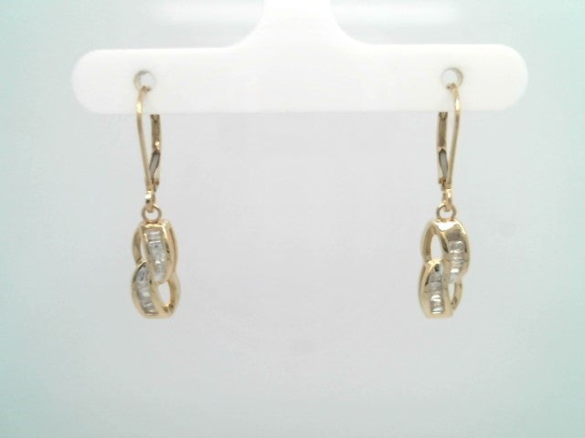Vintage 14 Karat Yellow Gold Baguette Diamond Dangle Earrings With Leverbacks