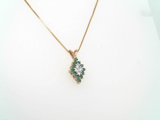 Vintage 14 Karat Yellow Gold Diamond Shaped Emerald & Diamond Cluster Pendant