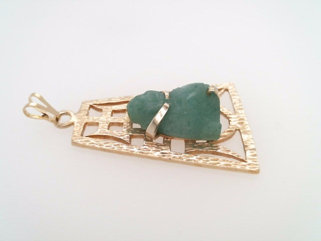 Vintage 14 Karat Yellow Gold Carved Adventurine Buddha Charm Pendant