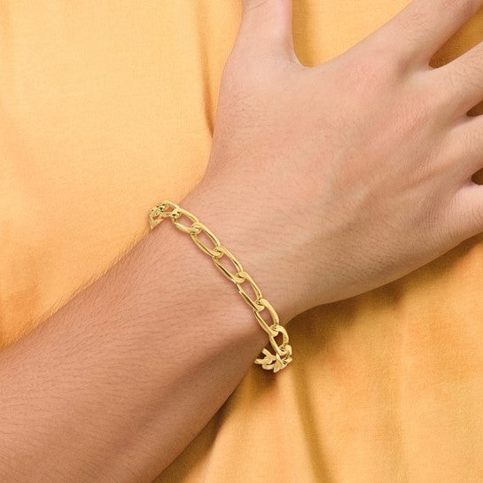 14 Karat Yellow Gold 5.9 Mm Hand Polished Fancy Open Link With Fancy Lobster Clasp Bracelet 8"