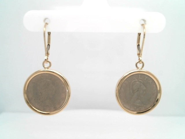 14 Karat Yellow Gold Bezel Set Maltese Coin Dangle Earrings With Leverbacks
