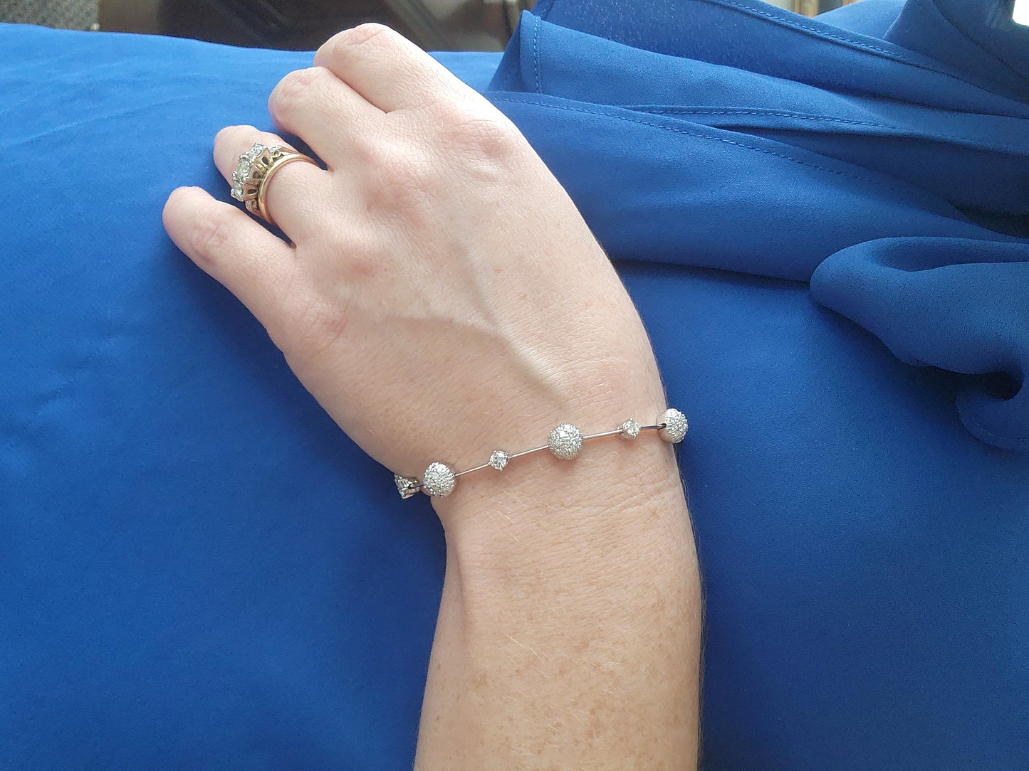 Vintage 18 Karat White Gold Diamond Station Line Bracelet