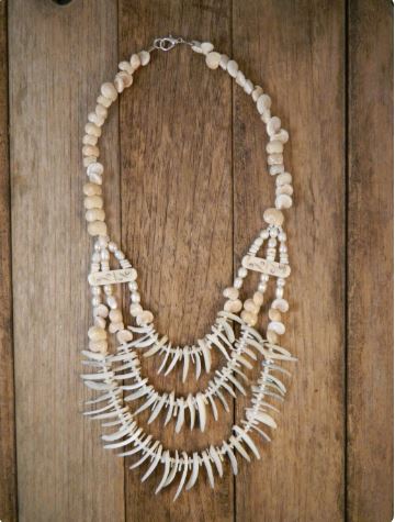 Sterling Silver Shell, Bone, White Coral, & Freshwater Pearl 3-Strand Necklace 18.5"-24"