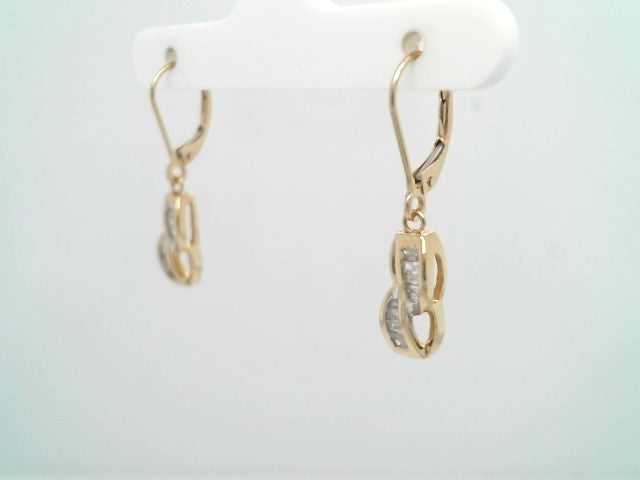 Vintage 14 Karat Yellow Gold Baguette Diamond Dangle Earrings With Leverbacks