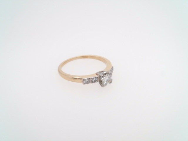 Vintage 14 Karat Yellow & White Gold 5 Diamond Engagement Ring With Fishtail Illusion Style Setting