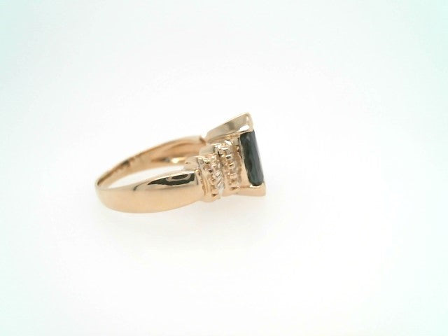 Vintage 14 Karat Yellow Gold Blue Sapphire & Baguette Diamond Ring