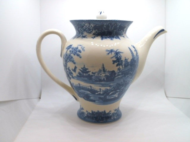 Pagoda Blue Transferware Porcelain Teapot