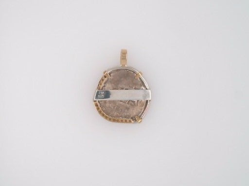 14 Karat Yellow Gold & Sterling Silver 2 Reales Spanish Coin Pendant With Seed Pearls