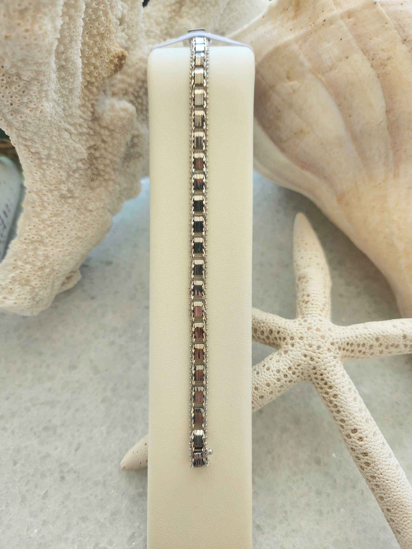 Vintage 14 Karat White Gold 7 Mm Fancy Link Bracelet, 6.75"