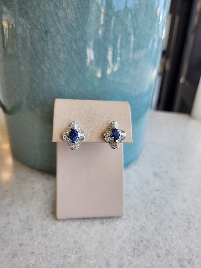 Vintage 18 Karat White Gold Tanzanite & Diamond "Ballerina" Style Earrings