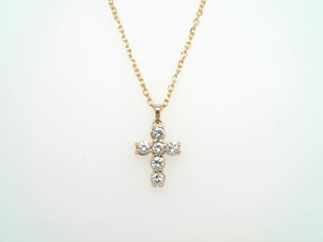 14 Karat Yellow Gold Shared Prong Set Diamond Cross Pendant