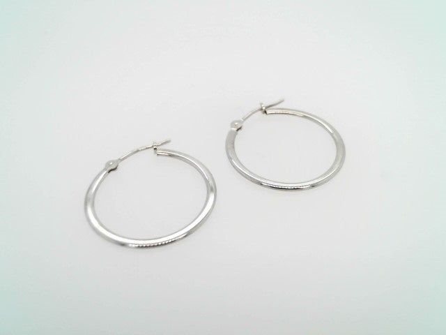 14 Karat White Gold 1 X 20 Mm Hoop Earrings