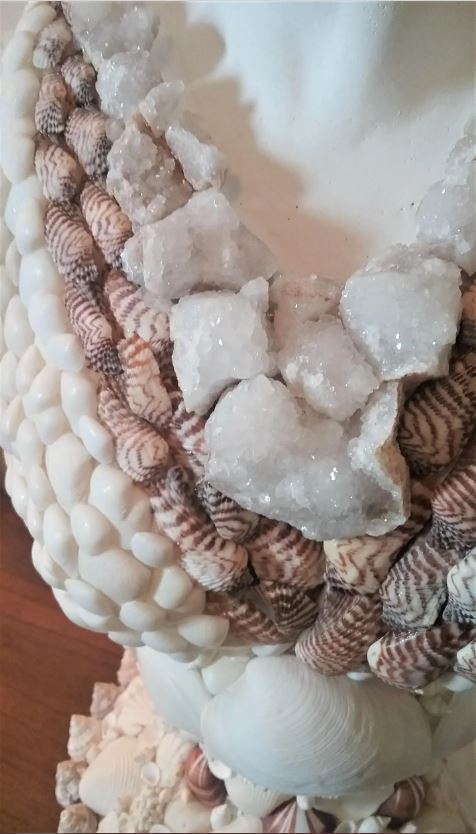 Shell Encrusted Bust Statue With Hand Picked Florida Sea Shells, Coral