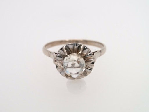 Antique Victorian 18 Karat White Gold Oval Rose Cut Diamond Illusion Setting Solitaire Ring