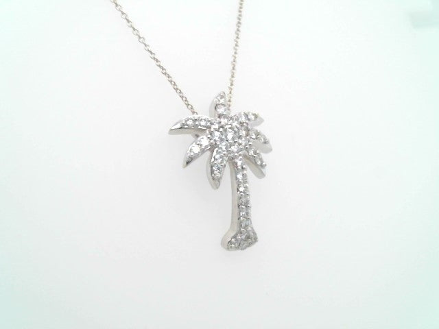 14 Karat White Gold Medium Diamond Palm Tree Necklace, 18"