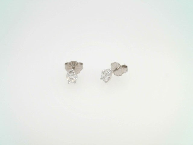 14 Karat White Gold 4 Prong Set Oval Diamond Solitaire Stud Earrings
