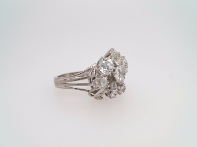 Vintage Retro Platinum Diamond Cluster Ring
