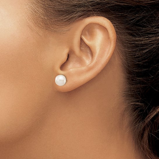 14 Karat Yellow Gold 8-9 Mm Cultured White Freshwater Pearl Stud Earrings