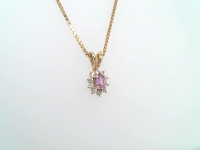 14 Karat Yellow Gold Oval Pink Sapphire & Diamond Halo Style Pendant
